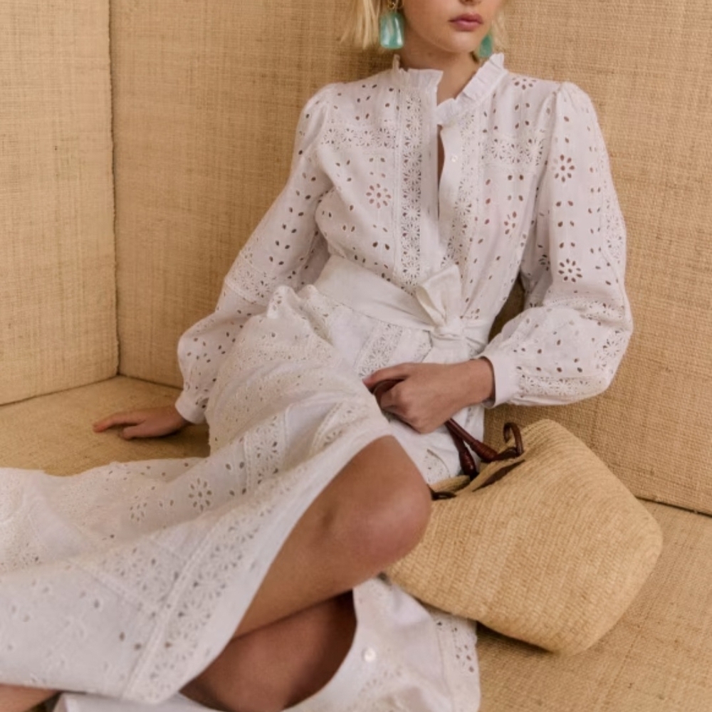 Sezane White Eyelet Maxi Dress